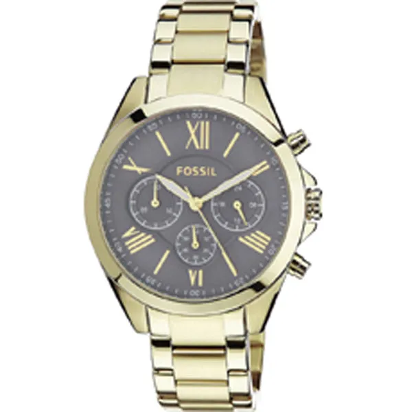Fossil Gold Stainless Steel Black Dial Chronograph Quartz Watch for Ladies - BQ3057