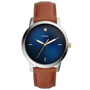 Fossil Minimalist 3H Luggage Leather Strap Blue Dial Quartz Watch for Gents - FS5499