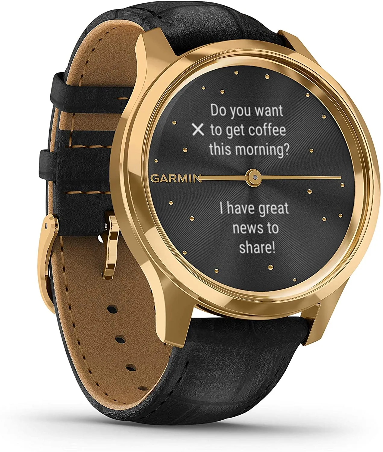 Garmin Vivomove 3 Luxe, Hybrid Smartwatch with White Earbuds Bundle (24K Gold/Black, Leather)