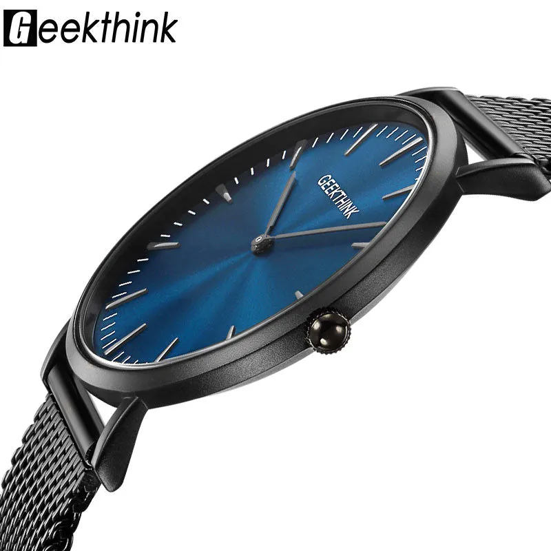 GEEKTHINK Top Luxury Brand Quartz Watches Men Full Stainless Steel Classic Milimalist Designer Wrsitwatch Wooden Face Clock Male