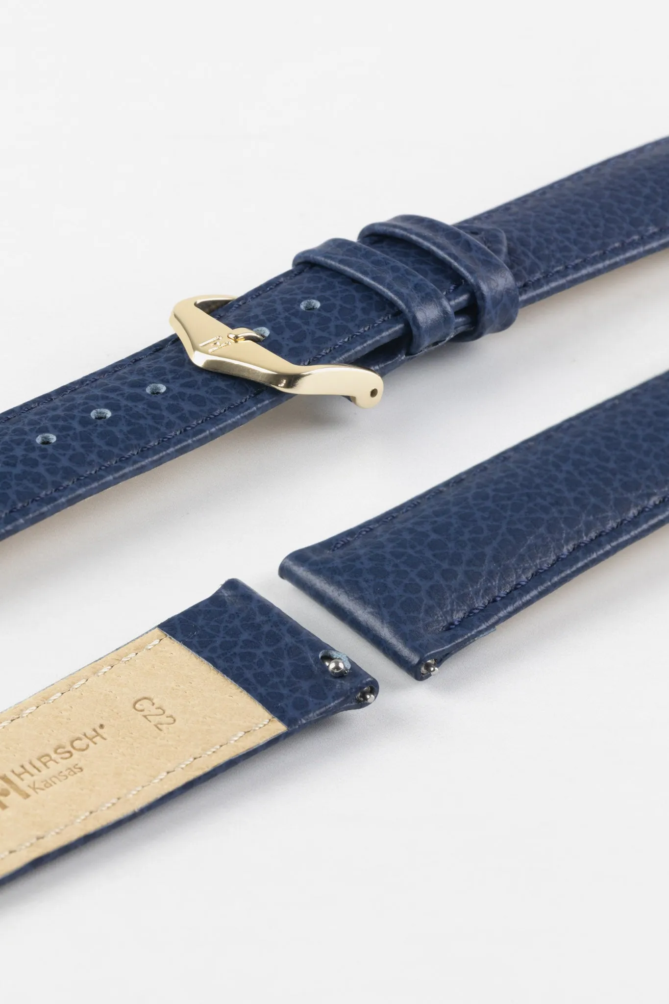 Hirsch KANSAS Buffalo Embossed Calf Leather Watch Strap in BLUE with Blue Stitch