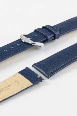 Hirsch KANSAS Buffalo Embossed Calf Leather Watch Strap in BLUE with Blue Stitch