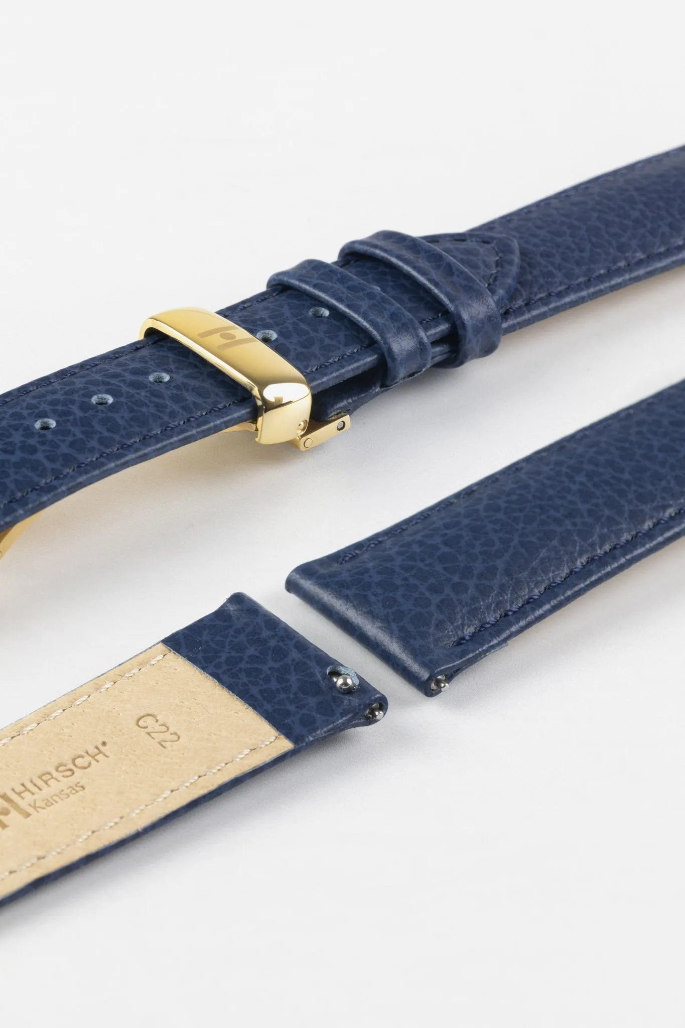 Hirsch KANSAS Buffalo Embossed Calf Leather Watch Strap in BLUE with Blue Stitch