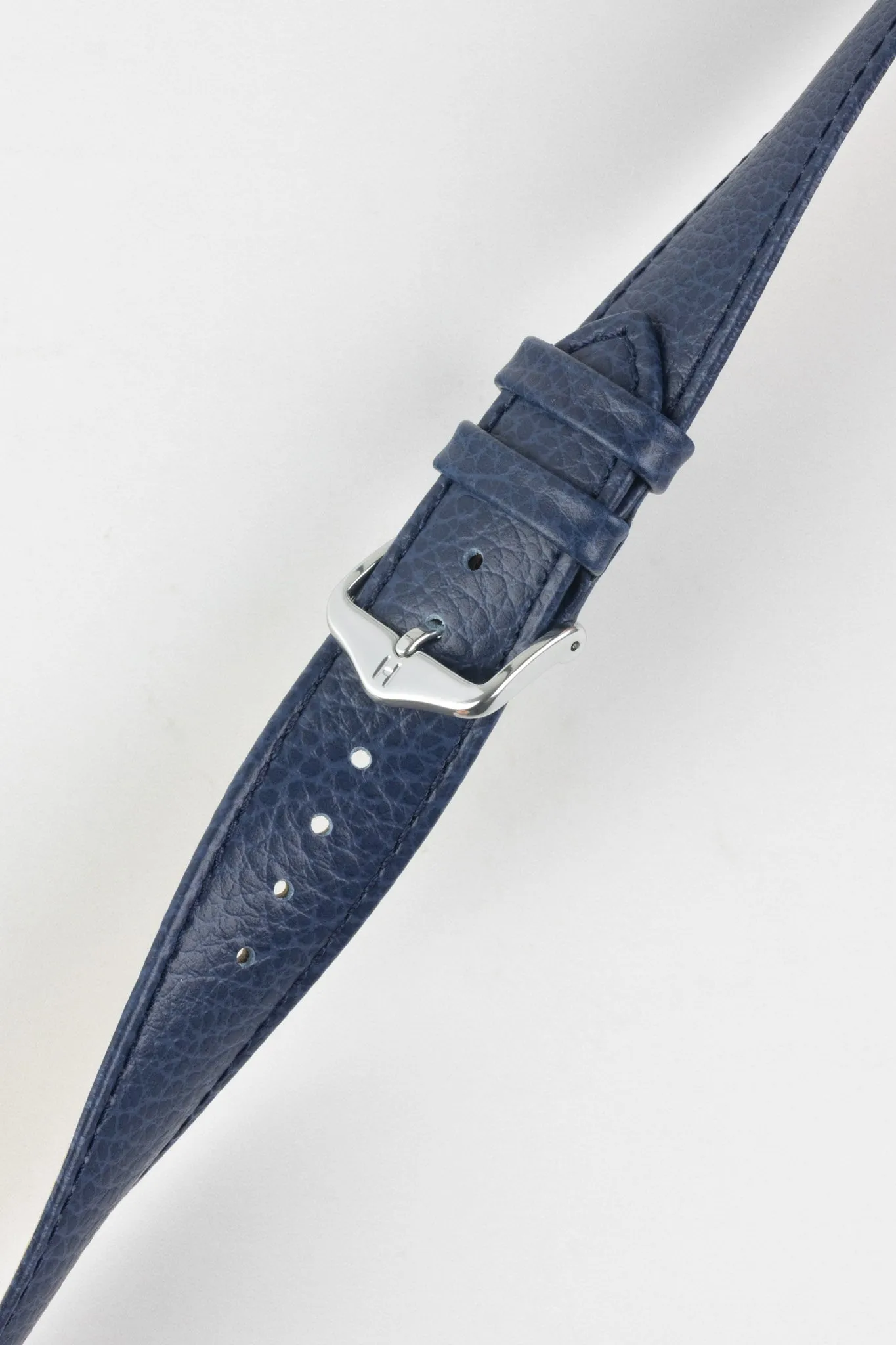Hirsch KANSAS Buffalo Embossed Calf Leather Watch Strap in BLUE with Blue Stitch