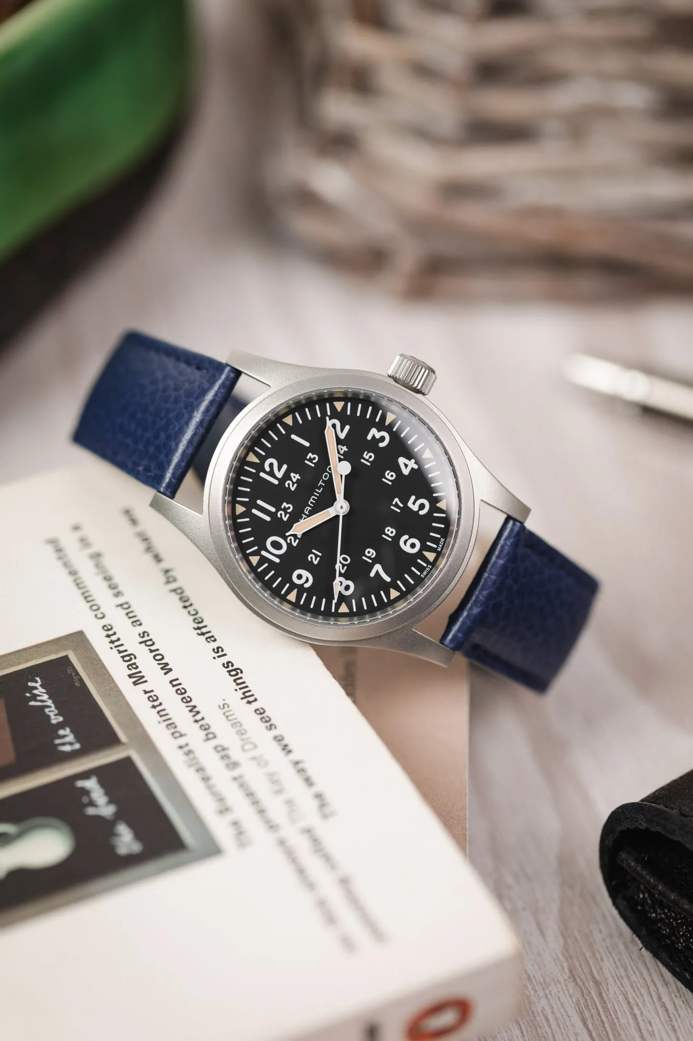 Hirsch KANSAS Buffalo Embossed Calf Leather Watch Strap in BLUE with Blue Stitch