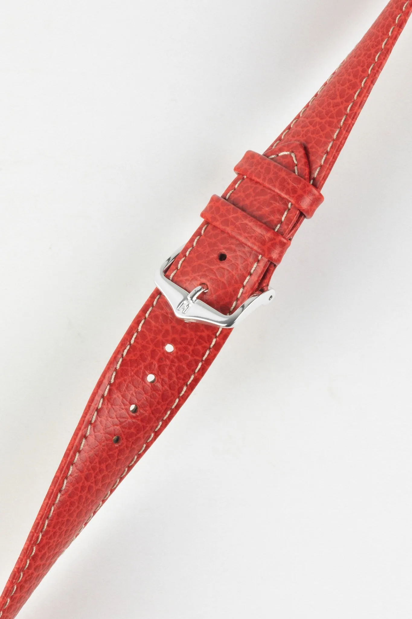 Hirsch KANSAS Buffalo-Embossed Calf Leather Watch Strap in RED with White Stitch
