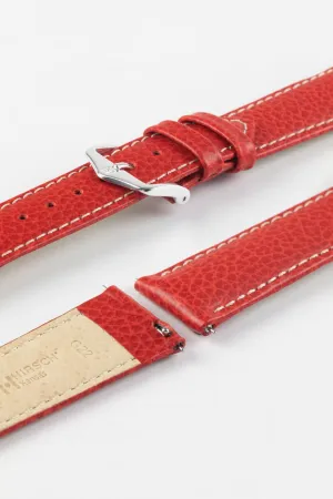 Hirsch KANSAS Buffalo-Embossed Calf Leather Watch Strap in RED with White Stitch