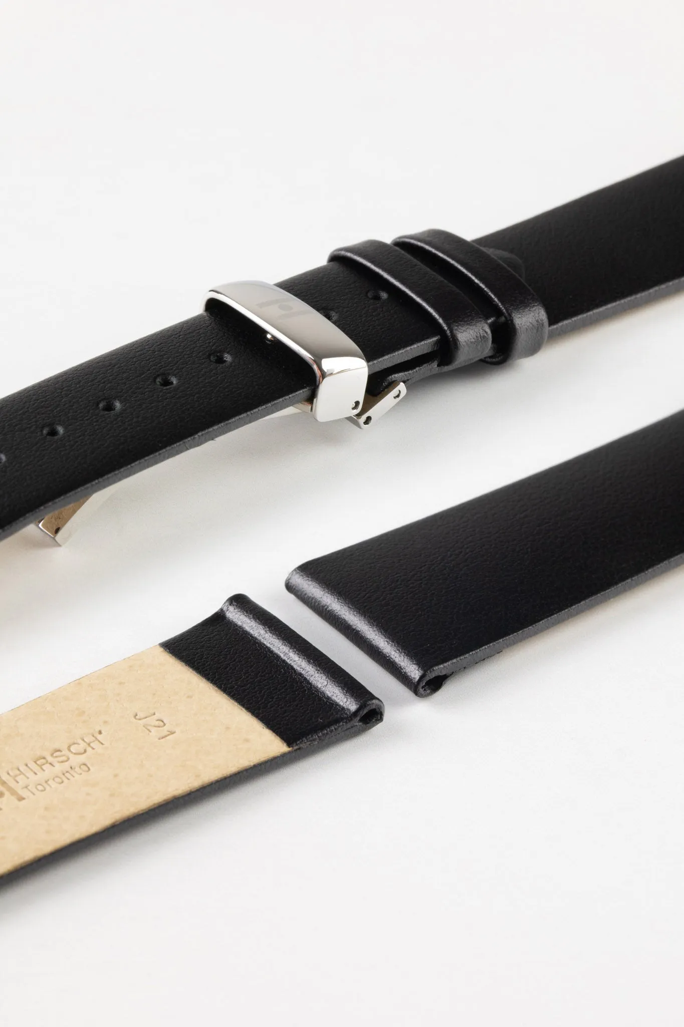 Hirsch TORONTO NQR Fine-Grained Leather Watch Strap in BLACK