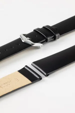Hirsch TORONTO NQR Fine-Grained Leather Watch Strap in BLACK