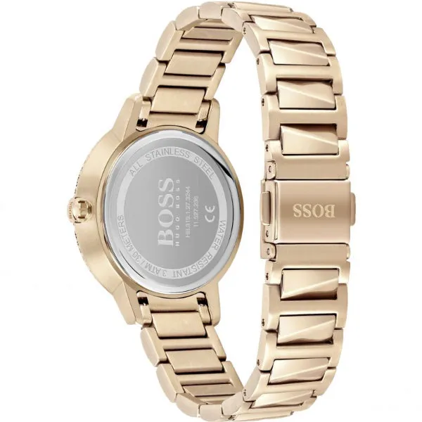HUGO BOSS Signature Rose Gold Stainless Steel Rose Gold Dial Quartz Watch for Ladies - 1502540