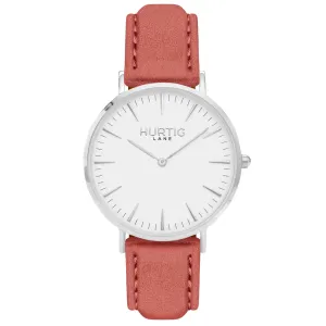 Hymnal Vegan Suede Watch Silver, White & Coral
