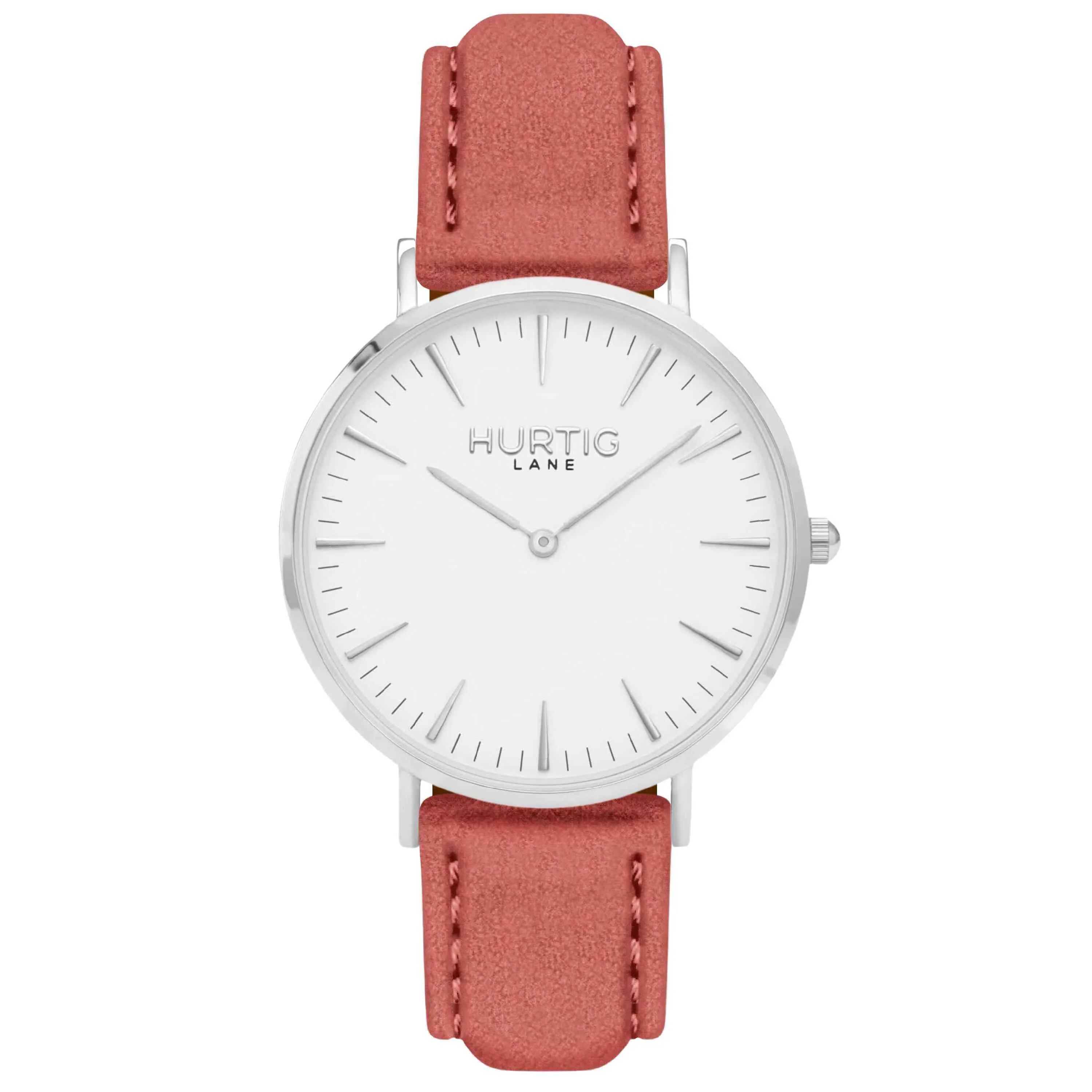 Hymnal Vegan Suede Watch Silver, White & Coral