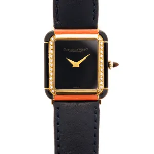 IWC Yellow Gold, Onyx, Coral and Diamond Vintage Watch