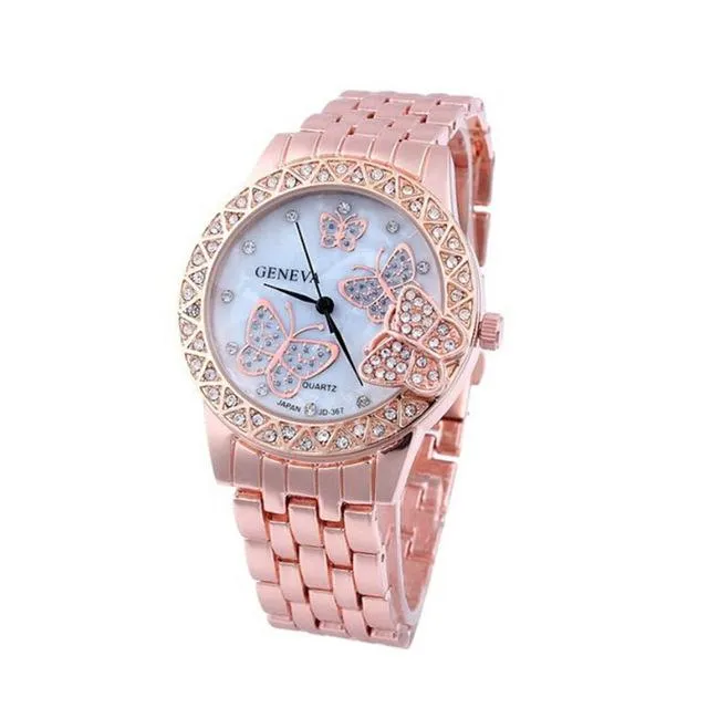 Jillian White Luxury Butterfly Stainless Steel Quartz Wrist Watch