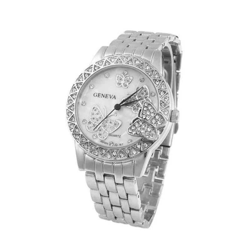 Jillian White Luxury Butterfly Stainless Steel Quartz Wrist Watch