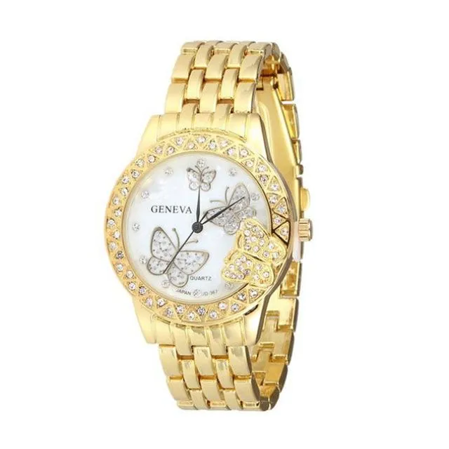 Jillian White Luxury Butterfly Stainless Steel Quartz Wrist Watch