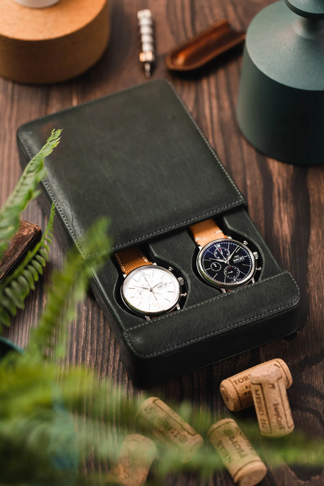 JPM 2-Watch Leather Sliding Storage Case in SPRUCE GREY