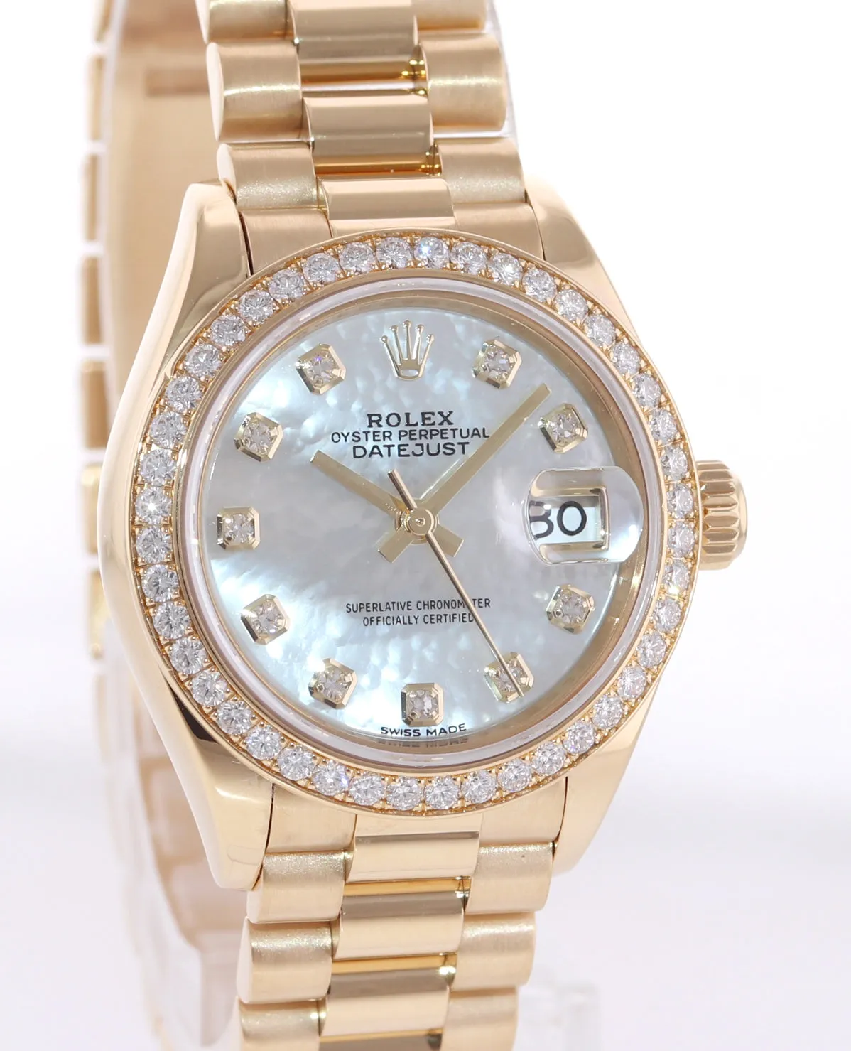Ladies Rolex DateJust MOP Mother of Pearl Gold Diamond President Watch 279138 Box