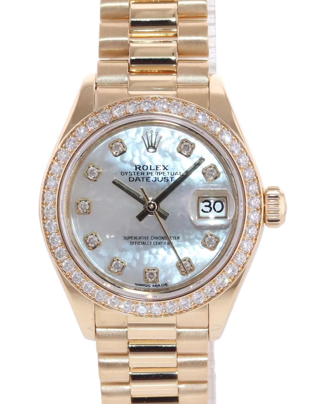 Ladies Rolex DateJust MOP Mother of Pearl Gold Diamond President Watch 279138 Box