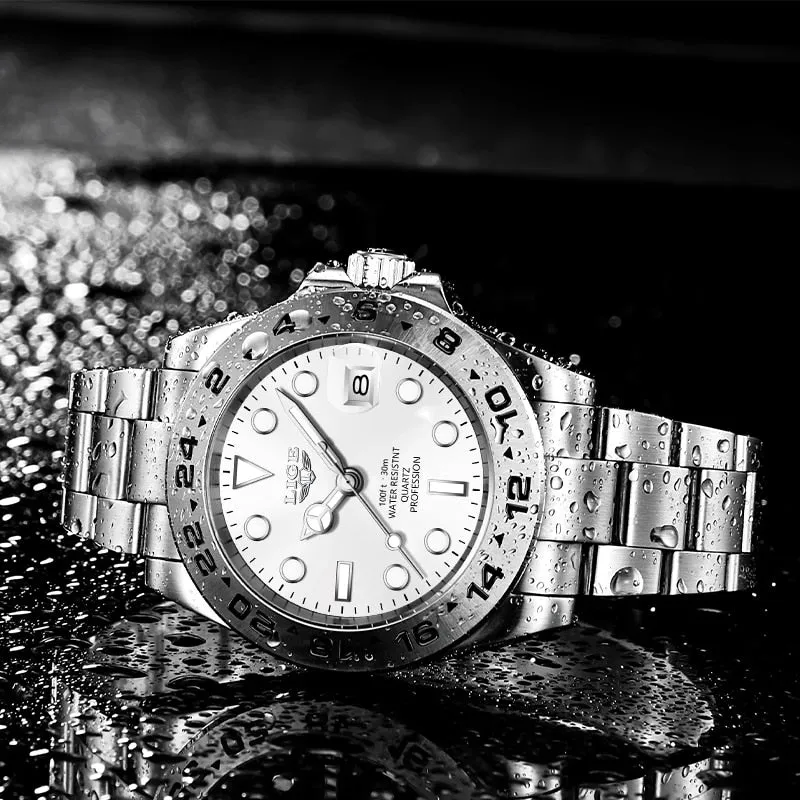 LIGE  Luxury Stainless Steel Quartz Watch