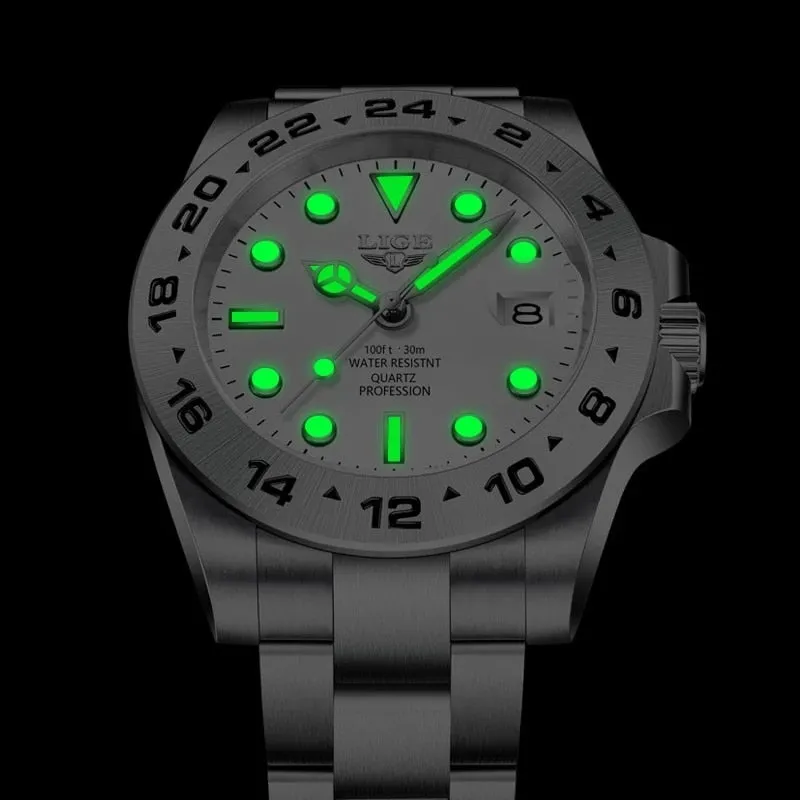 LIGE  Luxury Stainless Steel Quartz Watch