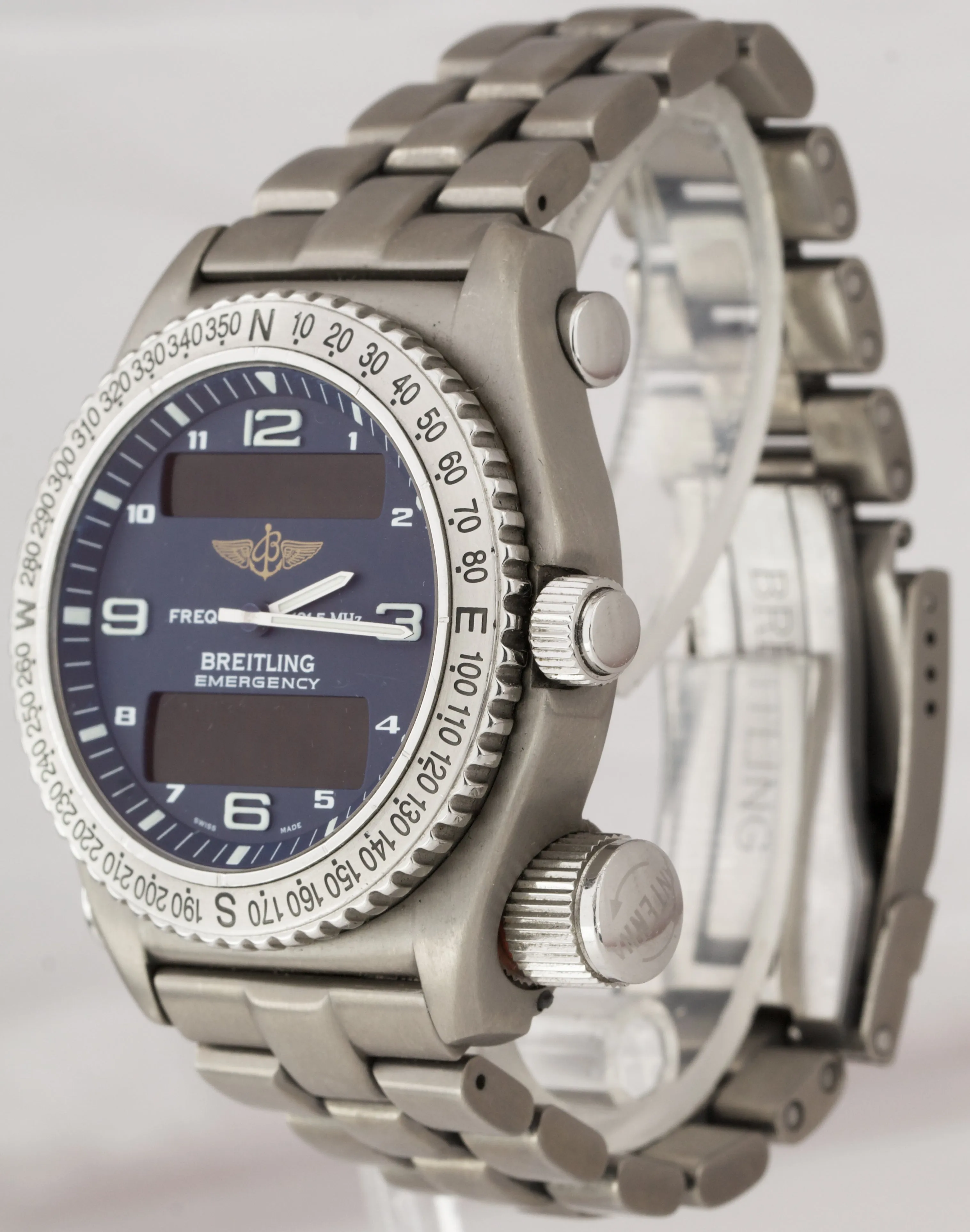 Men's Breitling Emergency Mission Titanium E56121 BLUE 43mm Quartz Watch E56321