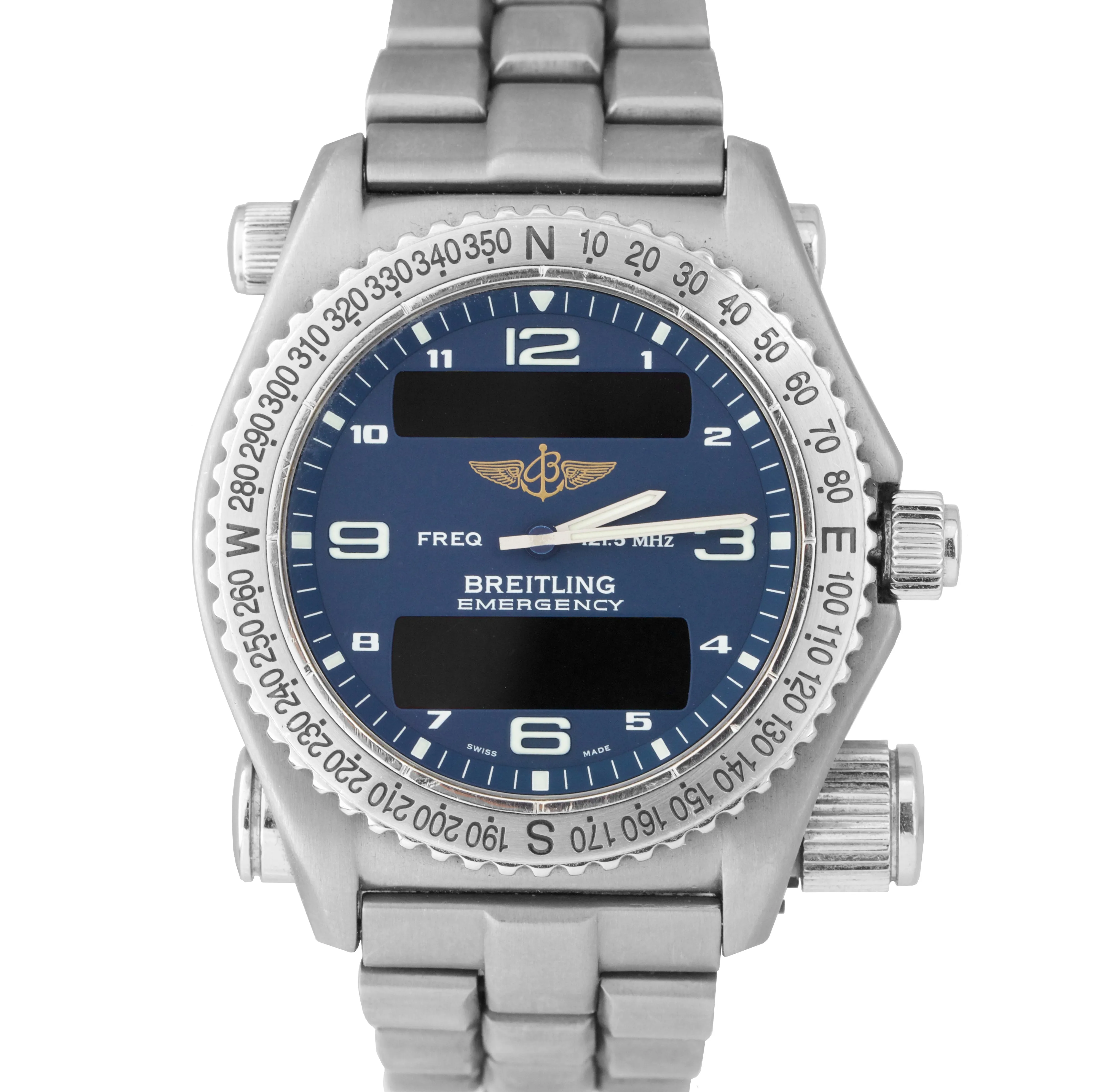 Men's Breitling Emergency Mission Titanium E56121 BLUE 43mm Quartz Watch E56321