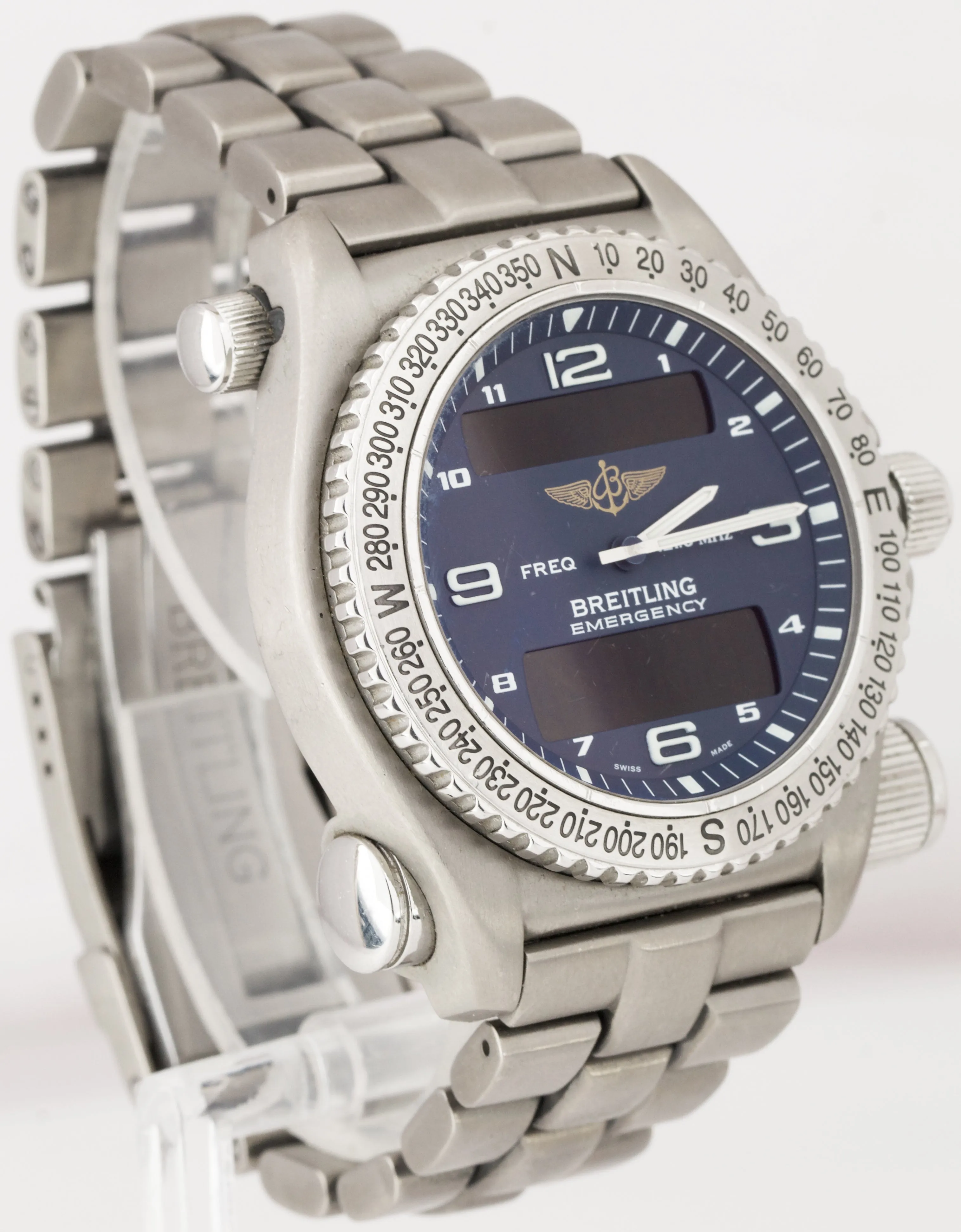 Men's Breitling Emergency Mission Titanium E56121 BLUE 43mm Quartz Watch E56321