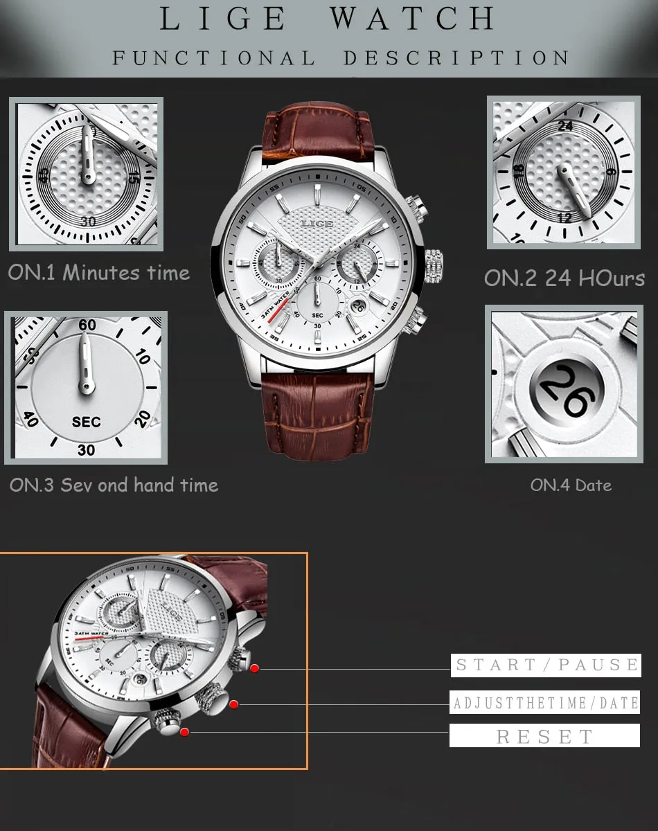 Men's Fashion Sport Quartz Clock Men's Watches Brand Luxury Leather Business