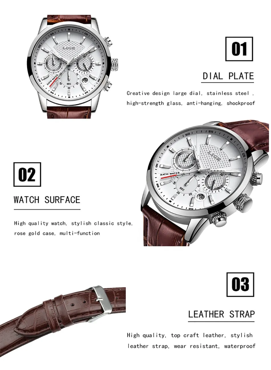 Men's Fashion Sport Quartz Clock Men's Watches Brand Luxury Leather Business
