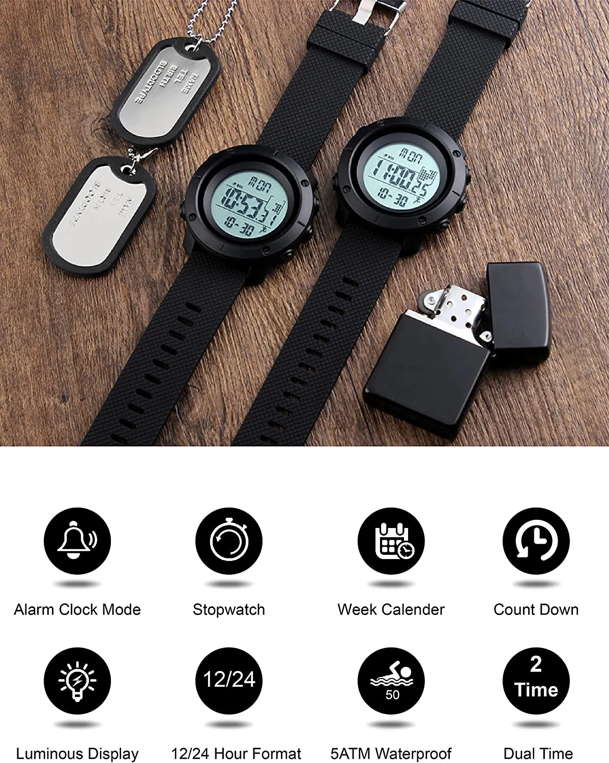 MEN'S MILITARY DIGITAL WATCH (BLACK)