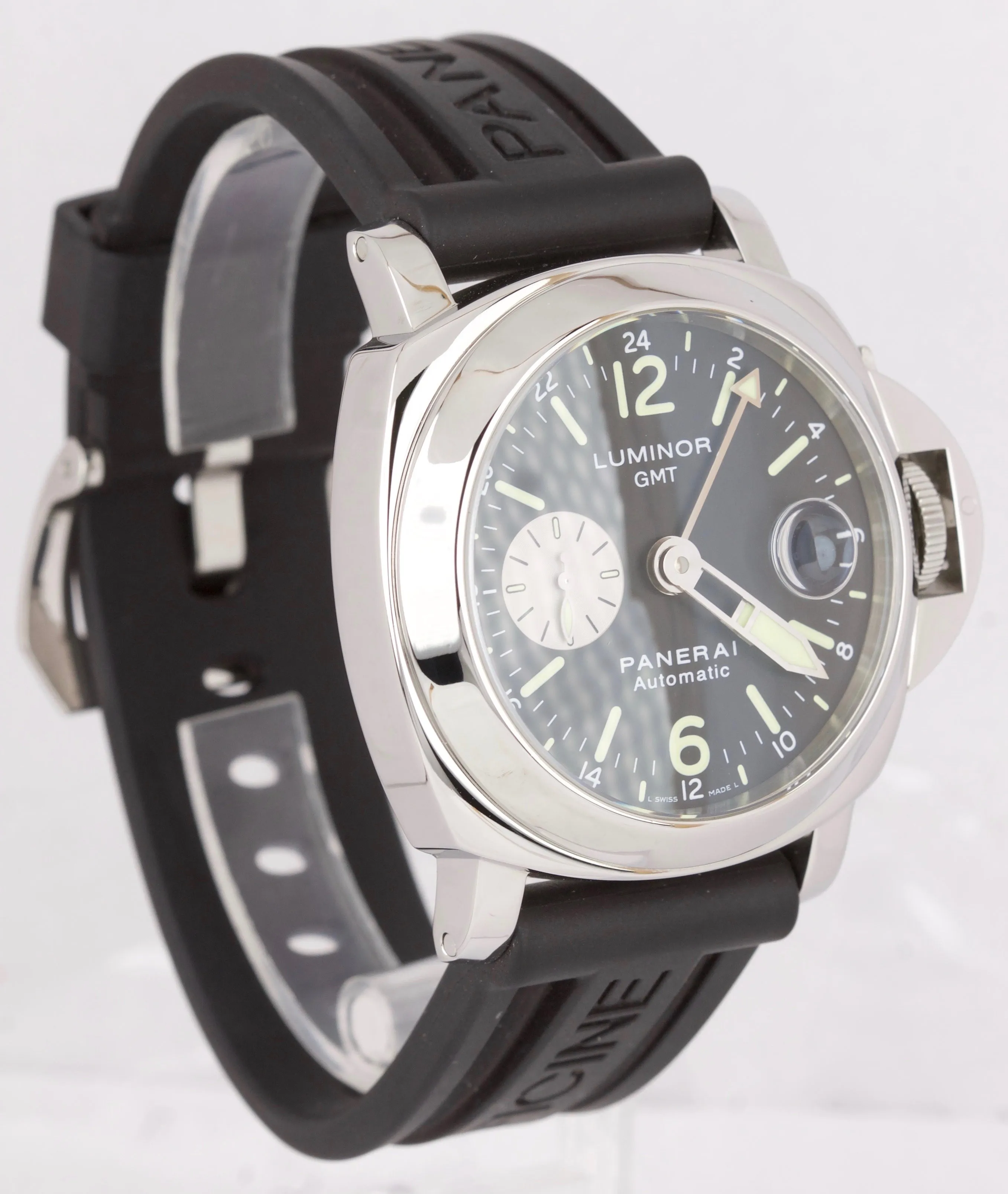 Men's MINT Panerai PAM 88 Luminor GMT Date Automatic Black 44mm Watch PAM00088