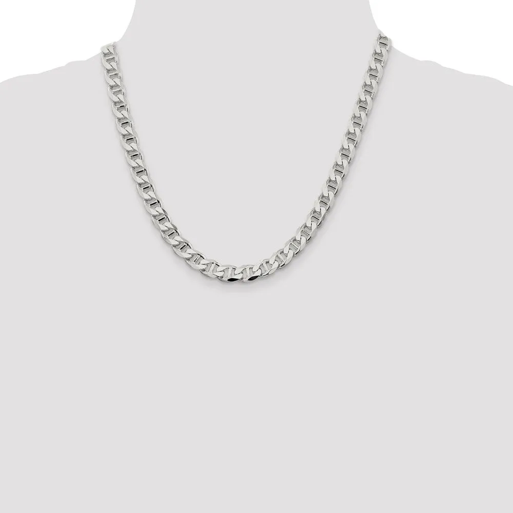 Men's Real 925 Sterling Silver Chain 8.25mm Flat Anchor Necklace