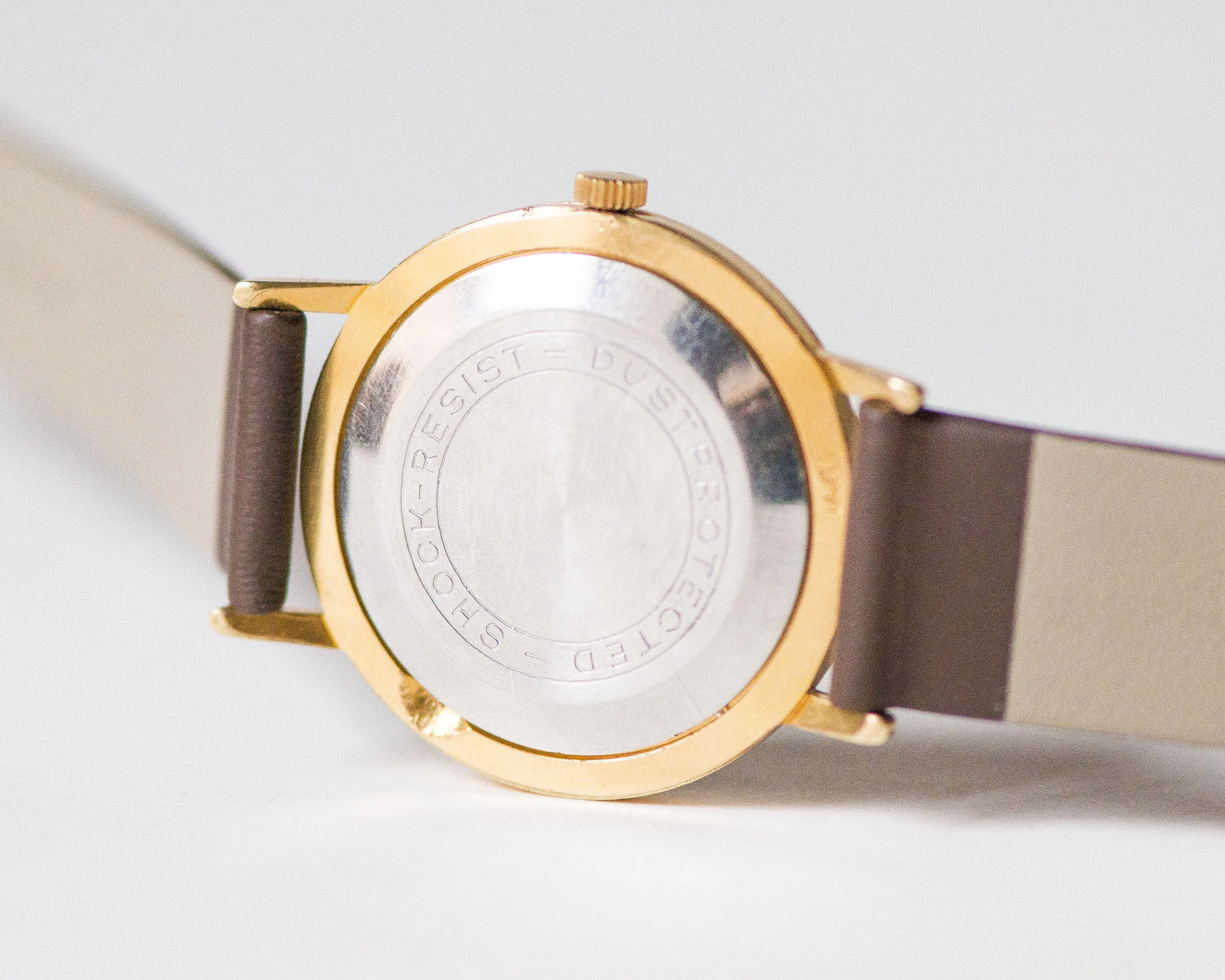 Mens wrist watch gold plated POLJOT \ Flight, vintage dress watch unisex gift, shockproof dust protected watch minimalist, new leather strap
