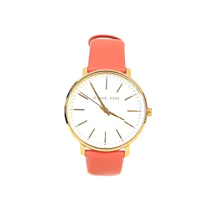 Michael Kors Pyper Three-Hand Pink Coral Leather Strap