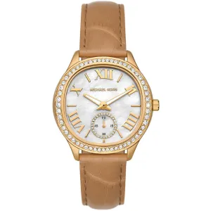 Michael Kors Sage Brown Leather Strap Mother Of Pearl Dial Quartz Watch for Ladies - MK4819