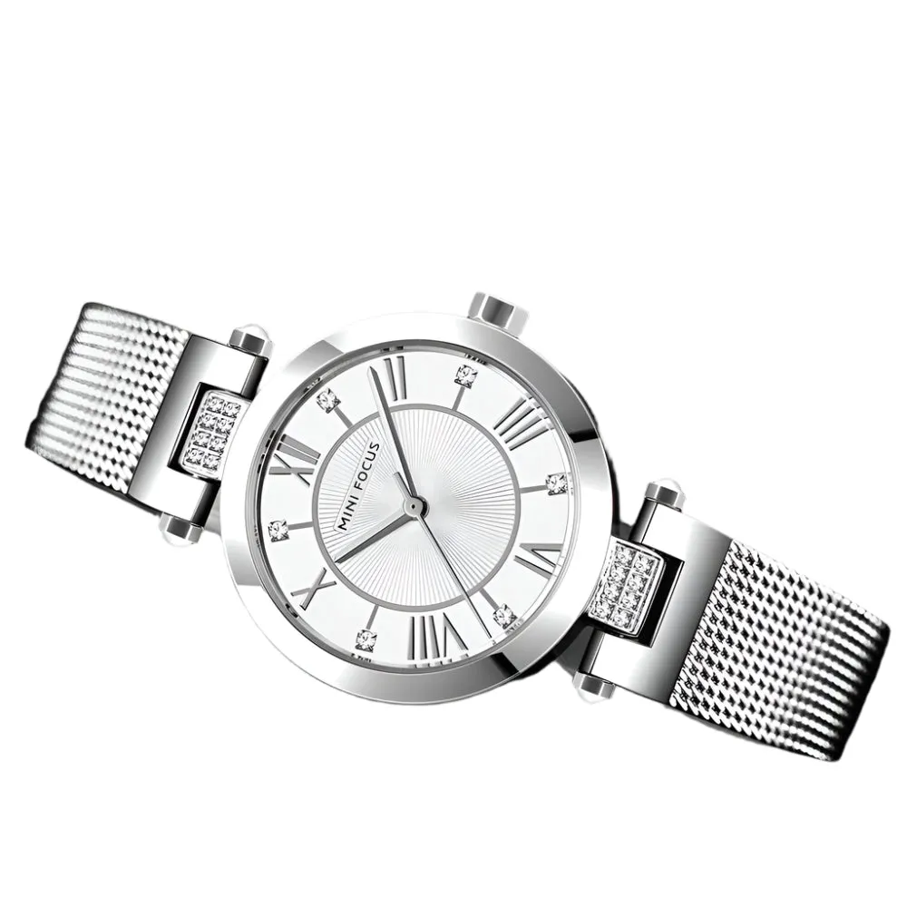 Mini Focus Silver Mesh Bracelet Silver Dial Quartz Watch for Ladies - MF0215L-02