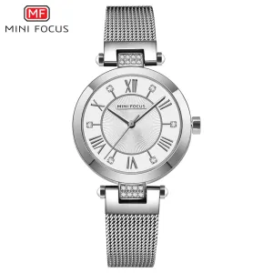 Mini Focus Silver Mesh Bracelet Silver Dial Quartz Watch for Ladies - MF0215L-02