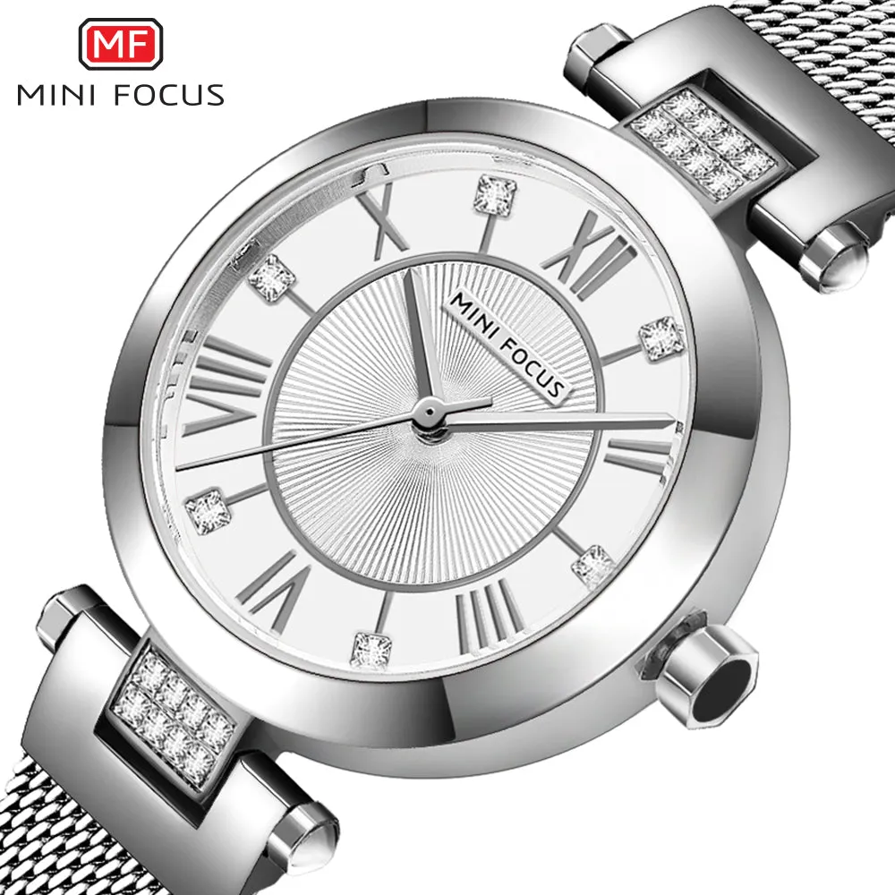 Mini Focus Silver Mesh Bracelet Silver Dial Quartz Watch for Ladies - MF0215L-02