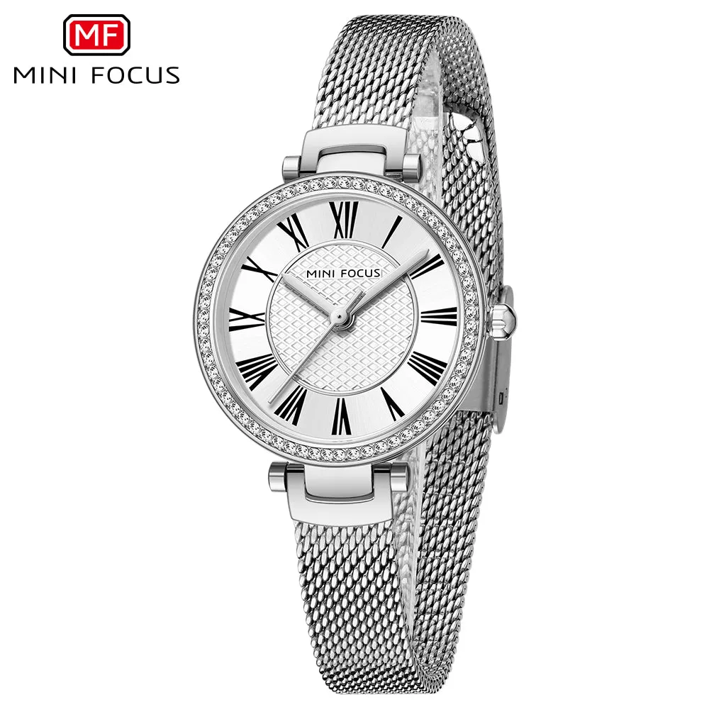 Mini Focus Silver Mesh Bracelet Silver Dial Quartz Watch for Ladies - MF0424L-01