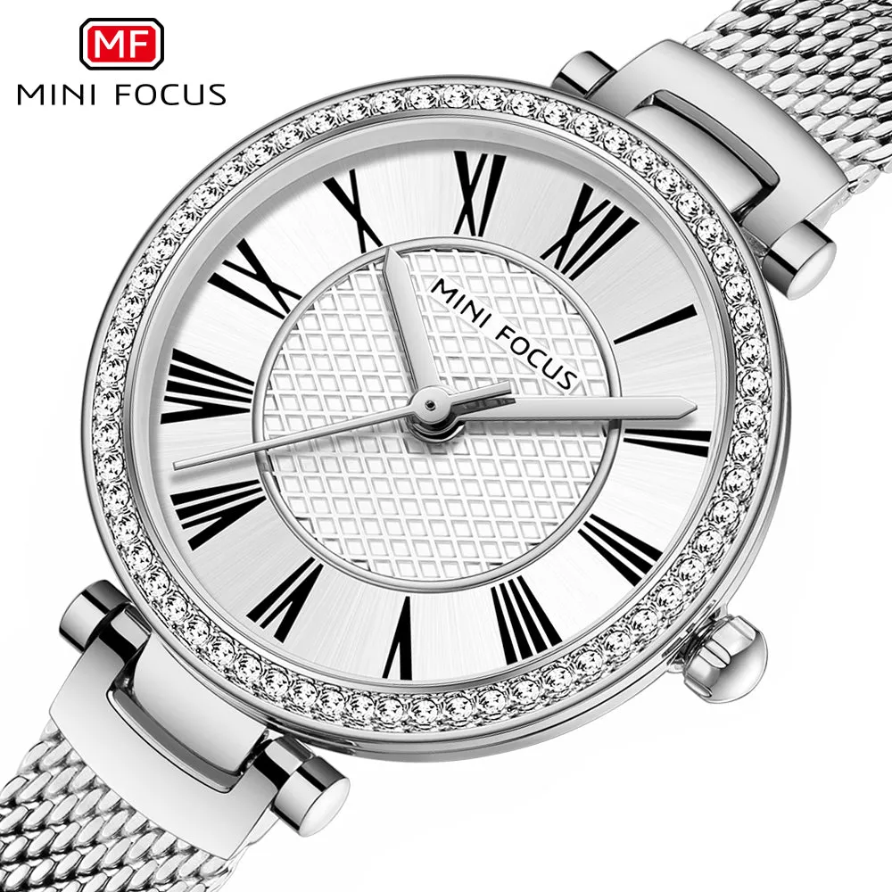 Mini Focus Silver Mesh Bracelet Silver Dial Quartz Watch for Ladies - MF0424L-01
