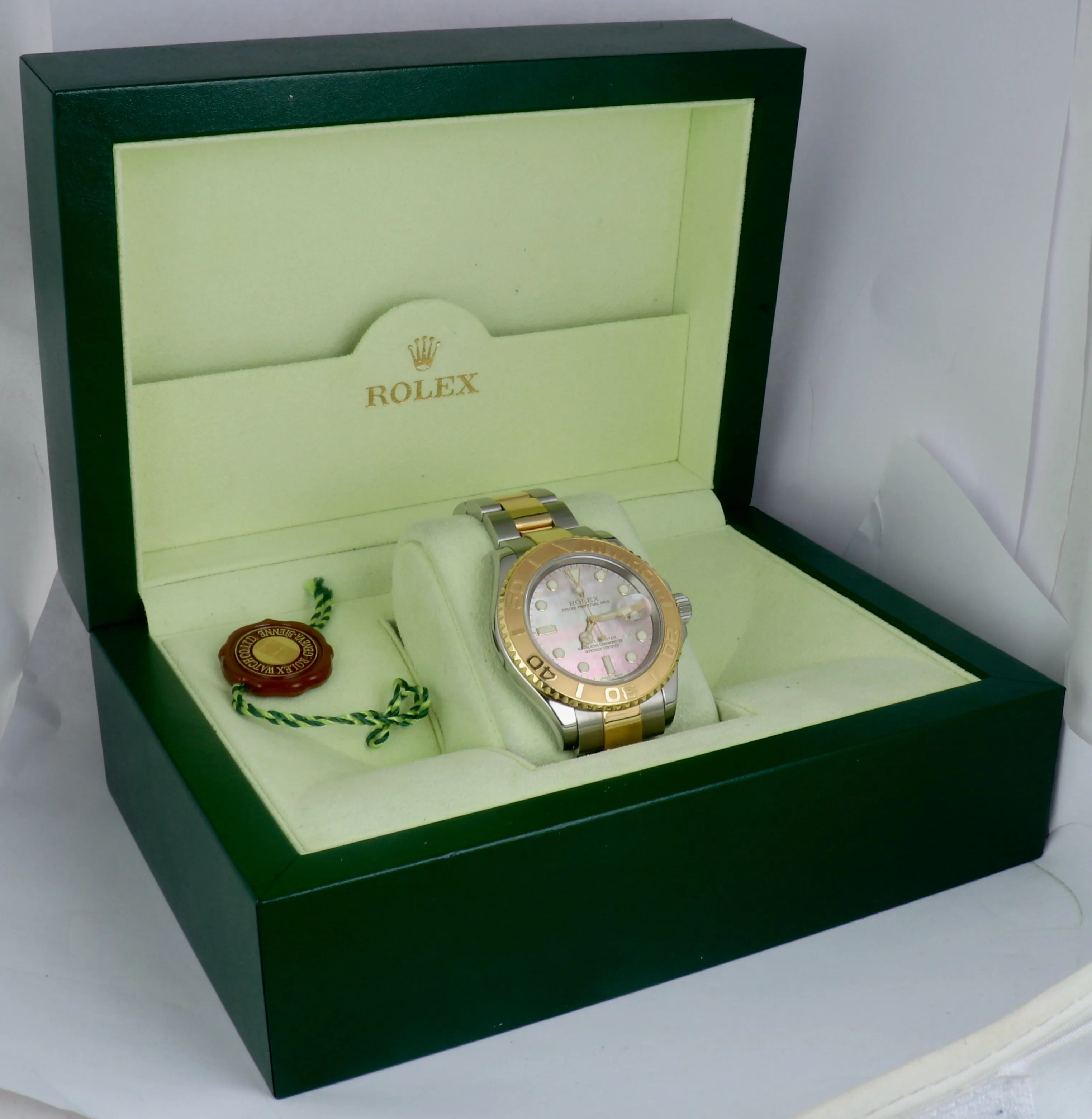 MINT 2007 Rolex Yacht-Master 16623 Tahitian Black MOP 40mm Two Tone 18K Gold