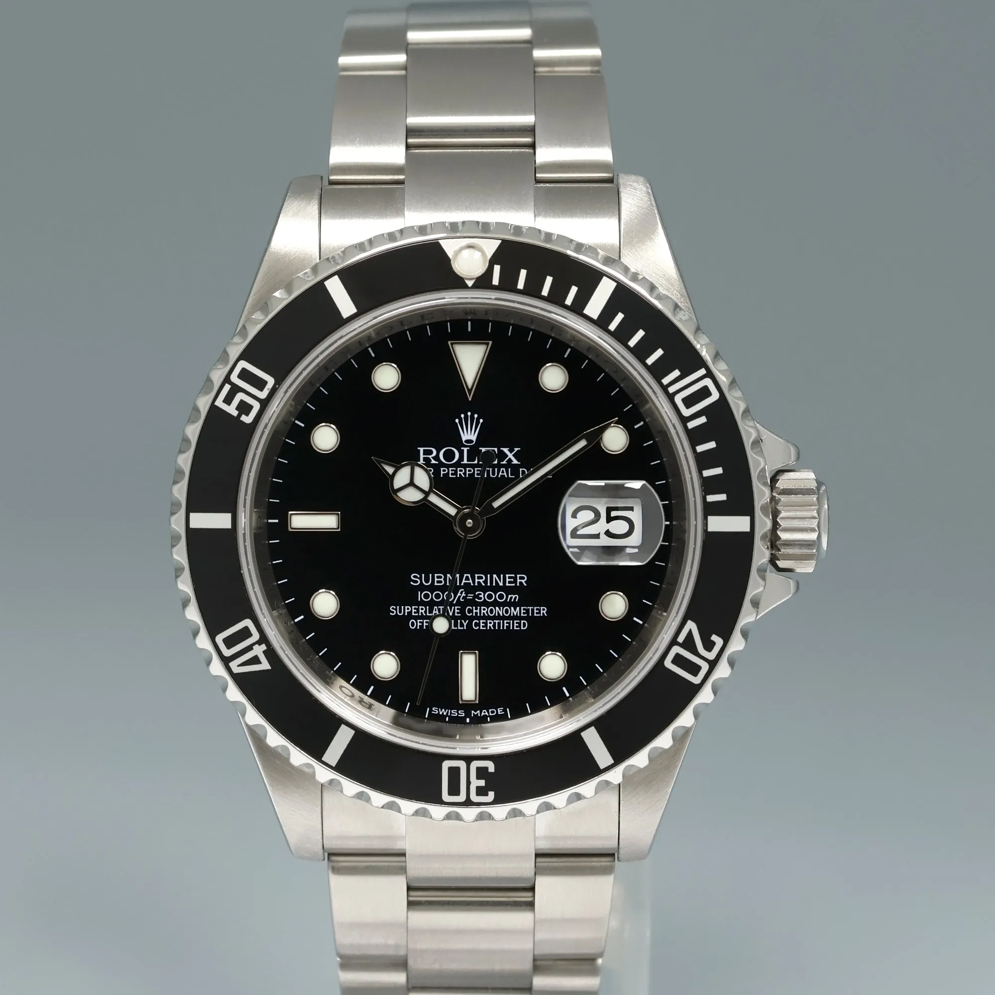 MINT 2008 ENGRAVED REHAUT Rolex Submariner Date 16610 Stainless Steel Black Watch