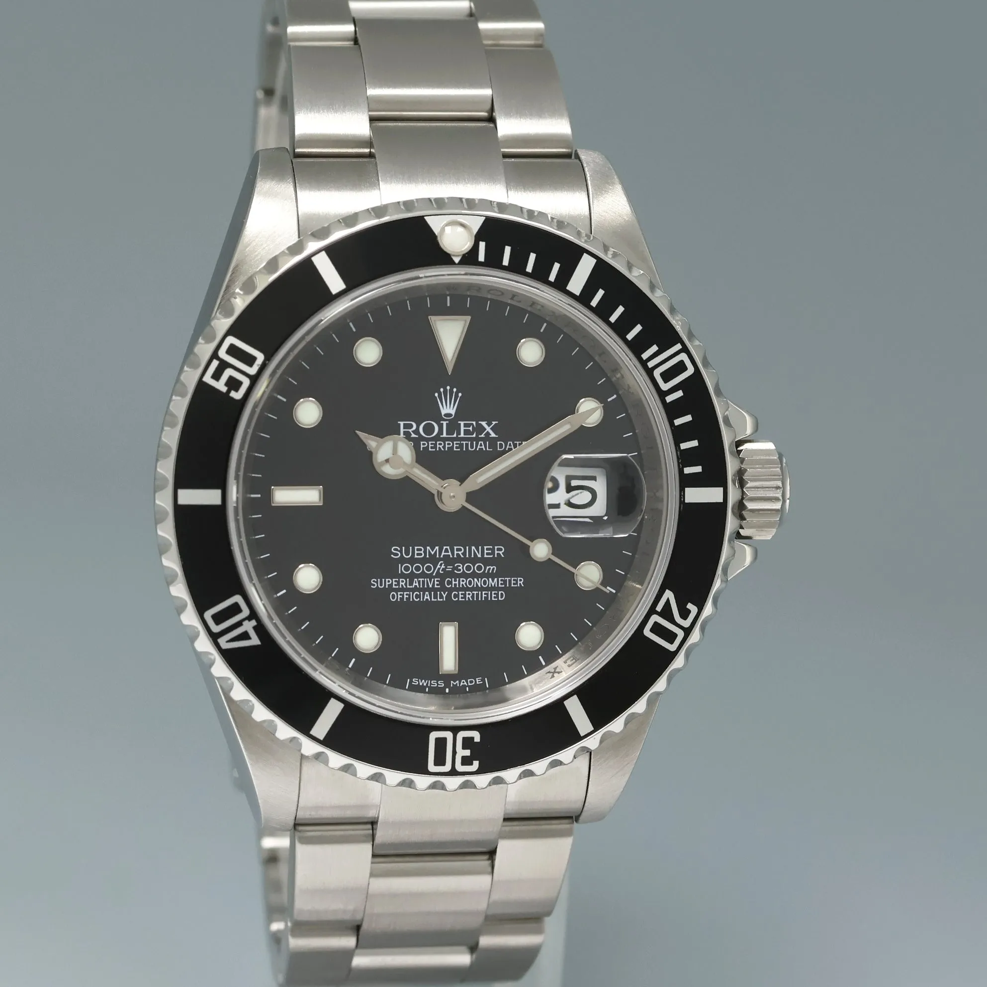 MINT 2008 ENGRAVED REHAUT Rolex Submariner Date 16610 Stainless Steel Black Watch