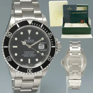 MINT 2008 ENGRAVED REHAUT Rolex Submariner Date 16610 Stainless Steel Black Watch