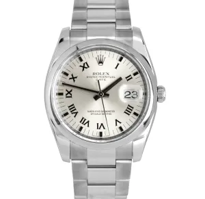 MINT 2012 Rolex Date Silver 34mm Stainless Oyster Smooth Bezel Watch 115200