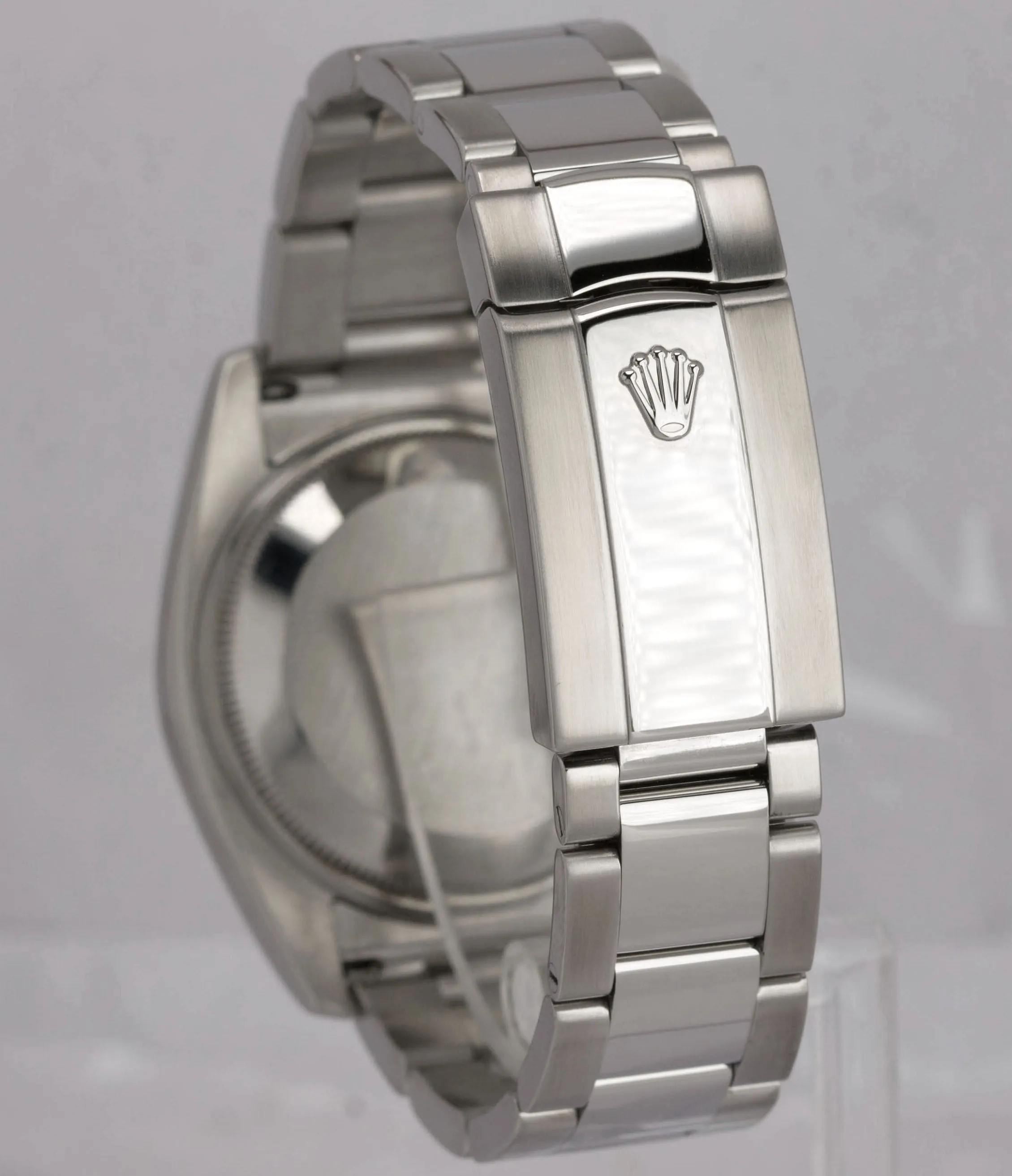 MINT 2012 Rolex Date Silver 34mm Stainless Oyster Smooth Bezel Watch 115200