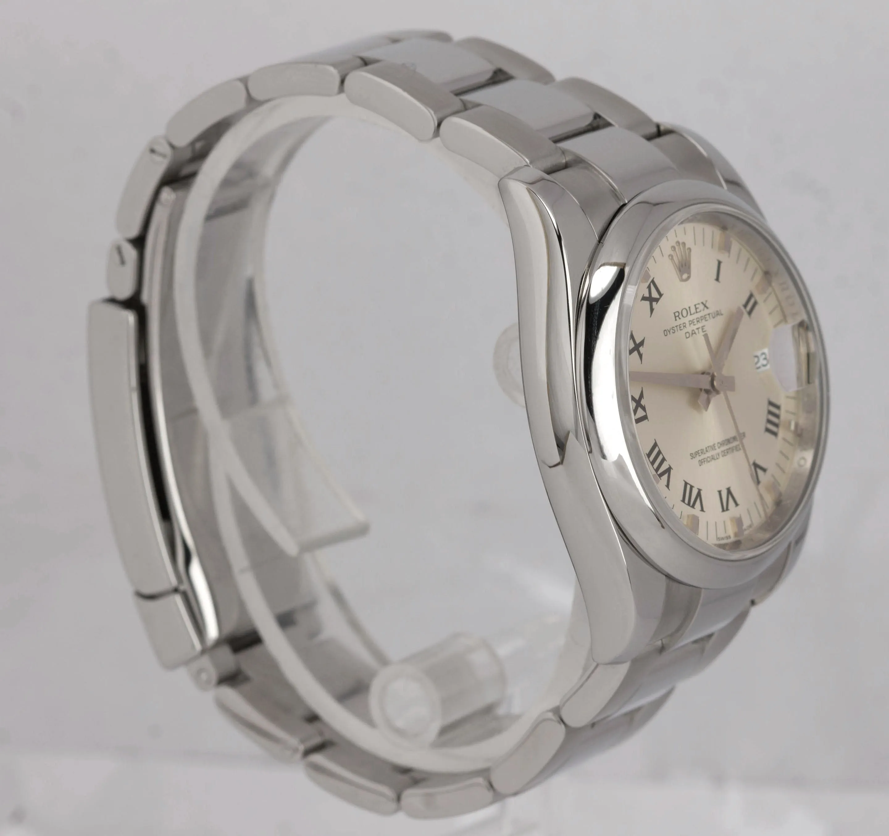 MINT 2012 Rolex Date Silver 34mm Stainless Oyster Smooth Bezel Watch 115200