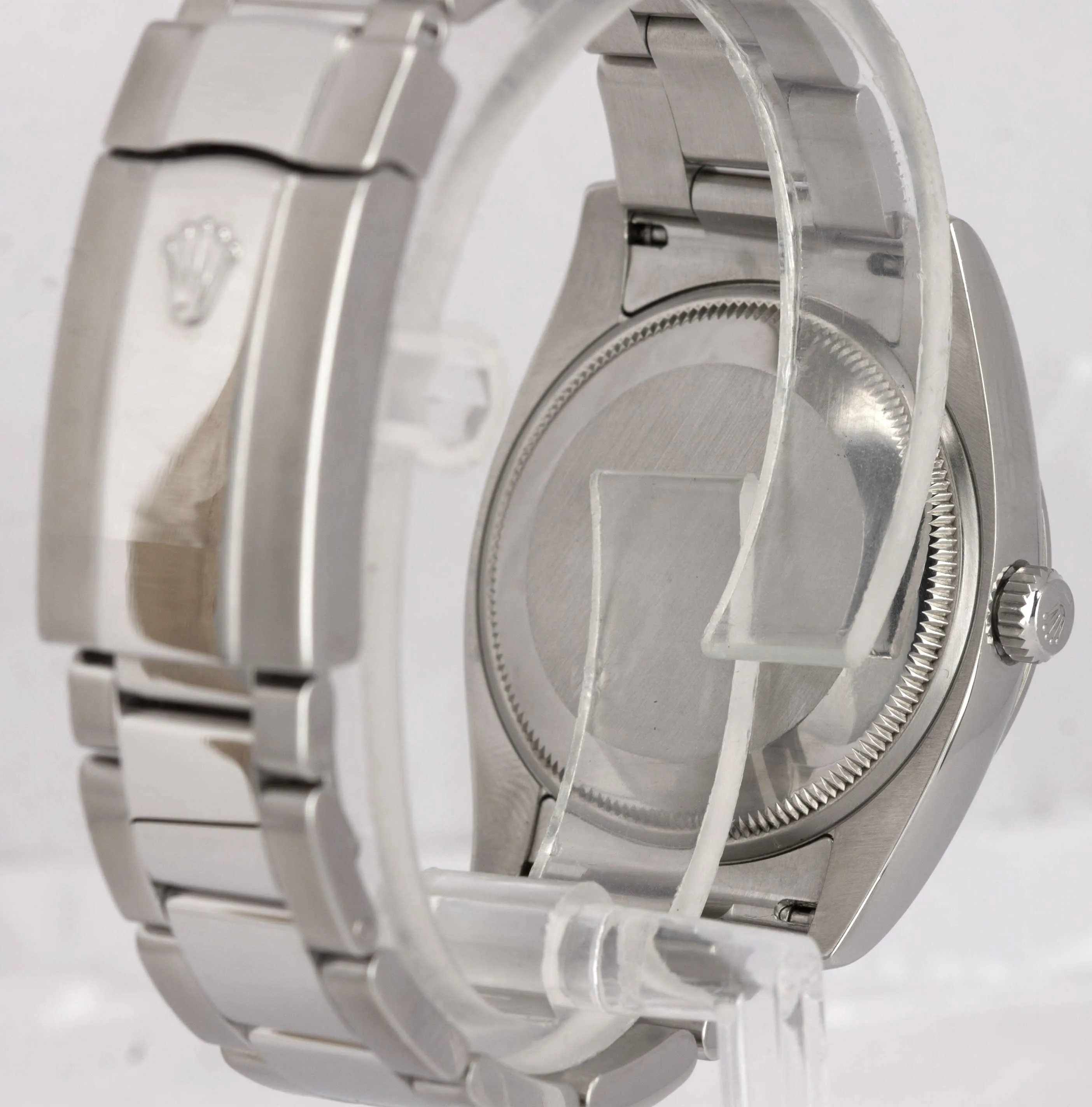 MINT 2012 Rolex Date Silver 34mm Stainless Oyster Smooth Bezel Watch 115200