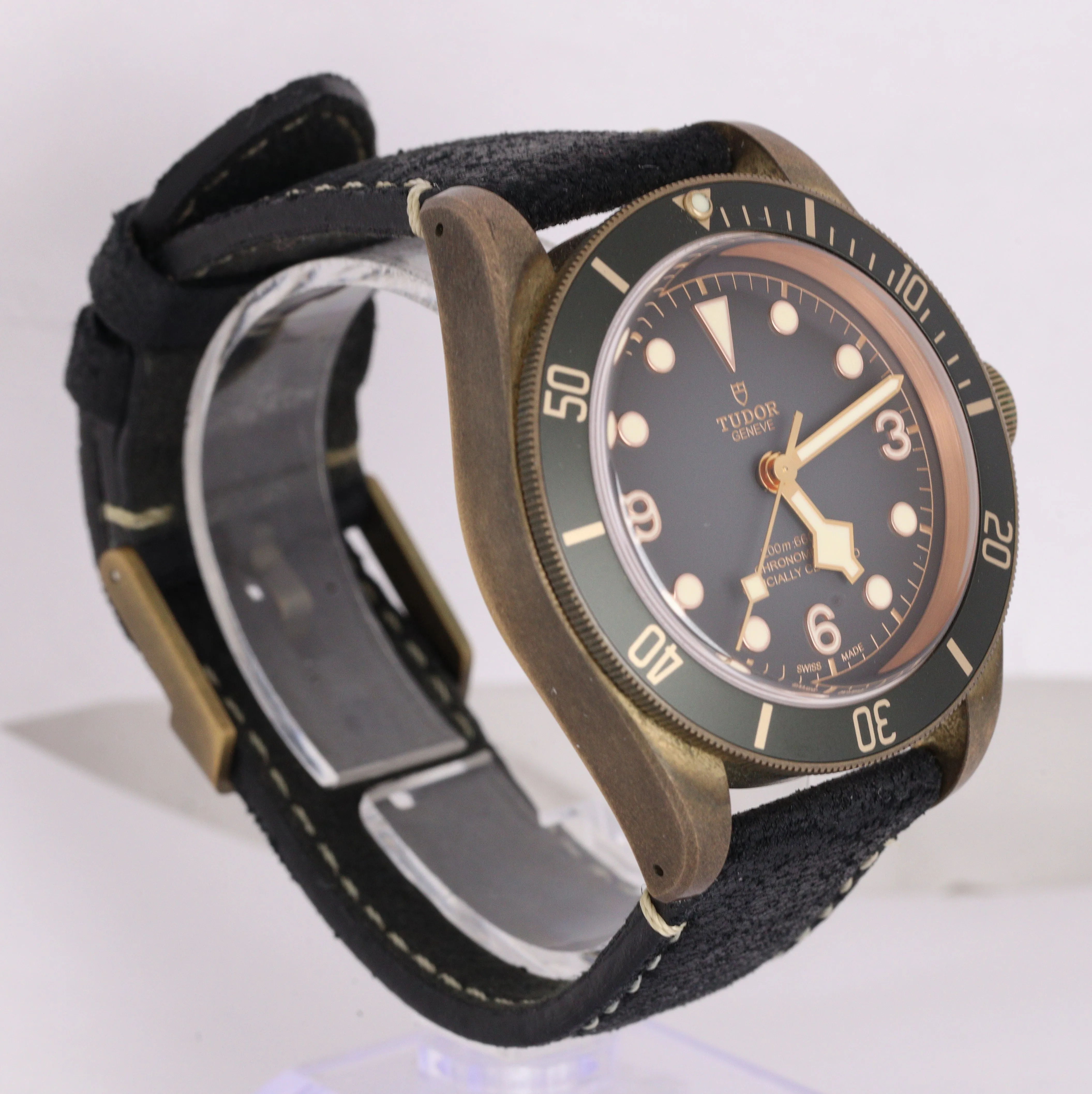MINT 2019 Tudor Black Bay Heritage Bronze Slate 43mm Dive Leather Watch 79250 BA
